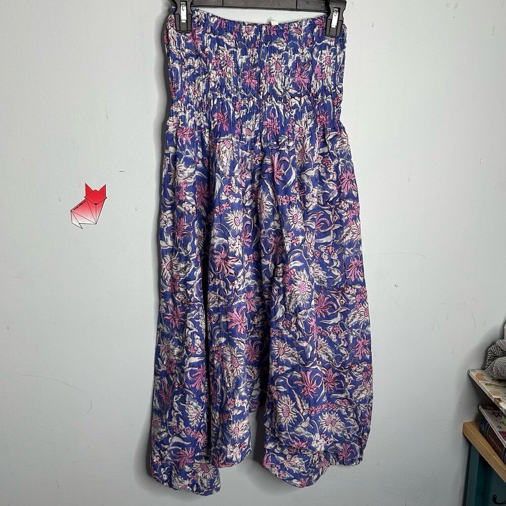 HoliCow Mimi Harem Pants Blue Purple Floral Block Print OS